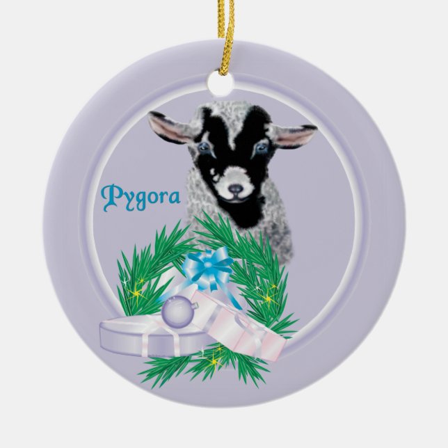 Pygora Goat Wreath Keramik Ornament (Vorne)