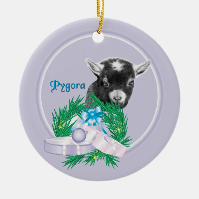 Pygora Goat Wreath Keramikornament (Vorne)