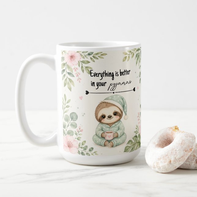 Pyjama-Faultier Alles-besser-Tasse Geschenk Kaffeetasse (Mit Donut)