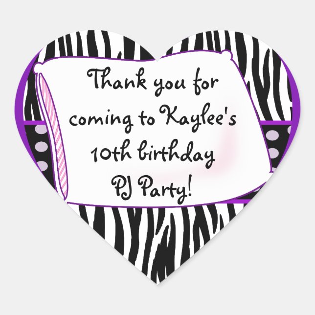 Pyjama-Party-Herz-lila Aufkleber (Vorderseite)