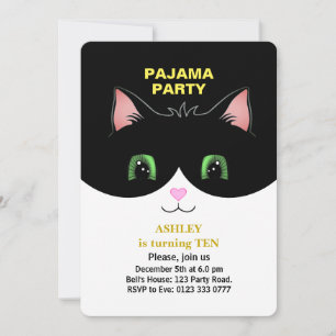 Pyjama-Party & Süße Smoking-Katze Einladung