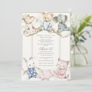 Pyjama-Party-Tier-Thema Baby Shower  Einladung