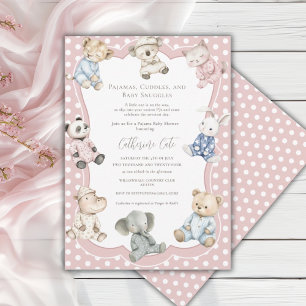 Pyjama-Party-Tiermotiv Rosa Babyparty Einladung