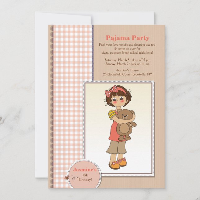 Pyjamaparty Süße Einladung (Vorderseite)