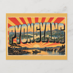 Pyongyang Hügellandschaft Fluss Wald Vintage Reise Postkarte