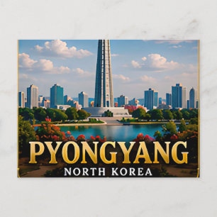 Pyongyanger monumentale Skyline und Taedong-Fluss Postkarte