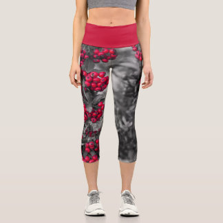 Pyracantha-Beeren-Rote und Graue Hochtaillierte Ca Capri Leggings