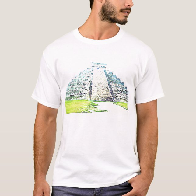 Pyramide Chichen Itza des Aquarell-Entwurfs T-Shirt (Vorderseite)