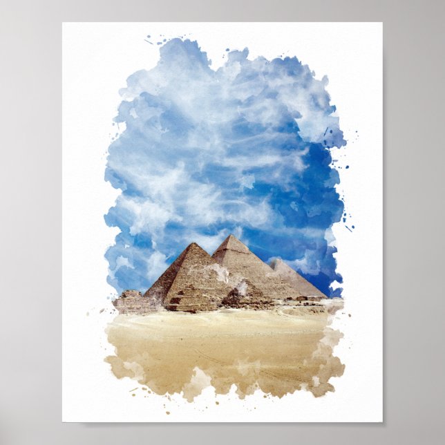 Pyramide von Gizeh Ägypten Wasserfarben Kunst, Dic Poster (Vorne)