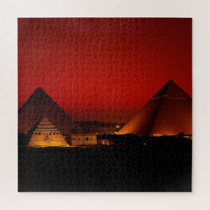Pyramiden bei rotem Sonnenuntergang Puzzle