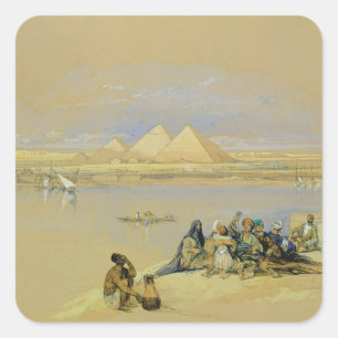 Pyramiden in Gizeh, in der Nähe von Kairo (w/c) Quadratischer Aufkleber