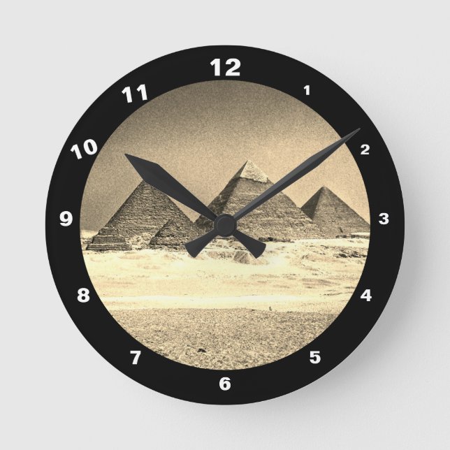 Pyramiden & Wüste, Vintag Kairo / Altes Ägypten Runde Wanduhr (Vorderseite)