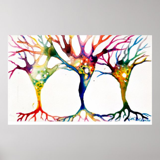 Pyramidenneuronen-Trio mit Wasserfarben gemalt Poster (Vorne)