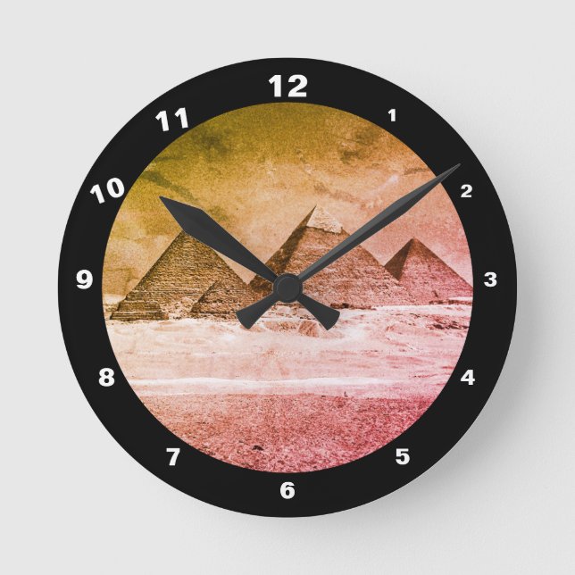 Pyramids & Desert, vintage Cairo / Ancient Egypt Runde Wanduhr (Vorderseite)