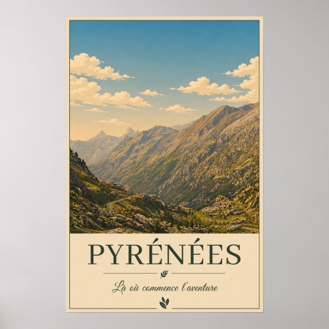 Pyrenäen Frankreich – Berge illustrierter Poster (Vorne)