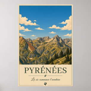 Pyrenäen Frankreich – Illustrierte Landschaft mit Poster