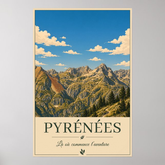 Pyrenäen Frankreich – Illustrierte Landschaft mit  Poster (Vorne)