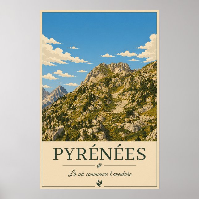 Pyrenäen Frankreich – Rockys illustrierter Poster (Vorne)
