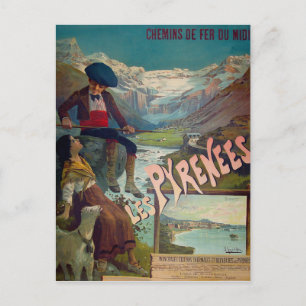 Pyrenäen-Landschaft, Kinder ruhen am Fluss Postkarte