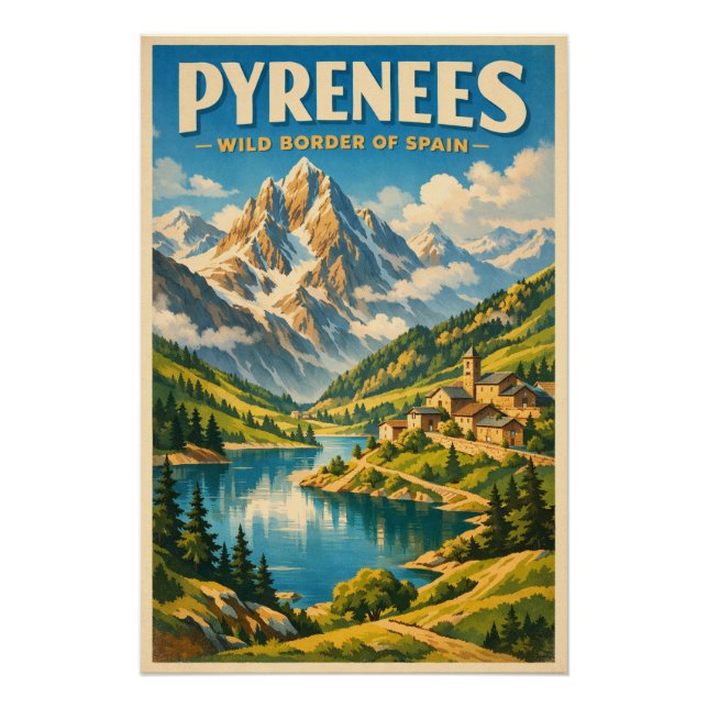 Pyrenäen, Spanien, in klassischer Retro-Reiseoptik Poster (Vorderseite)