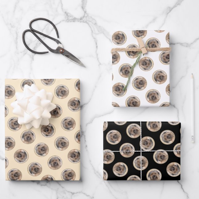 Pyrenean Shepherd Malerei Long-Haird Fawn Dog Art Geschenkpapier Set (Vorderseite)