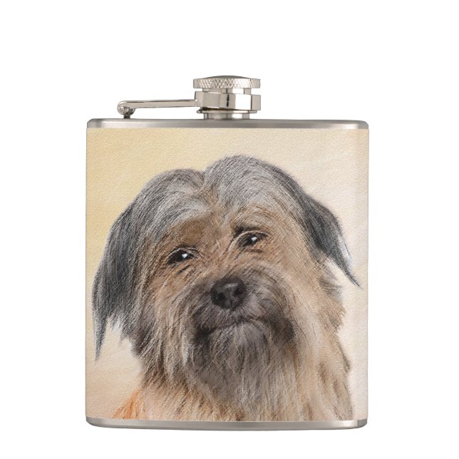 Pyrenean Shepherd Malerei - Niedliche Original Dog Flachmann (Vorderseite)