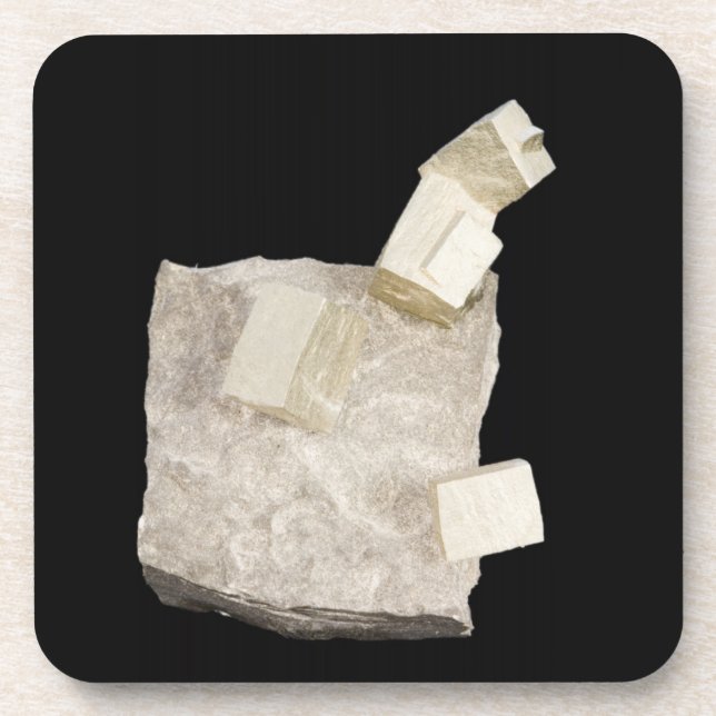 Pyrit-Kristalle im Schiefer Untersetzer (Vorderseite)