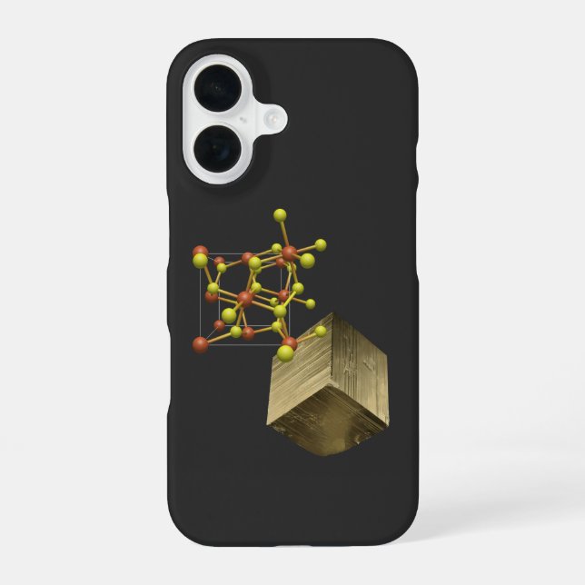 Pyrit-Mineralkristallstruktur iPhone 16 Hülle (Rückseite)