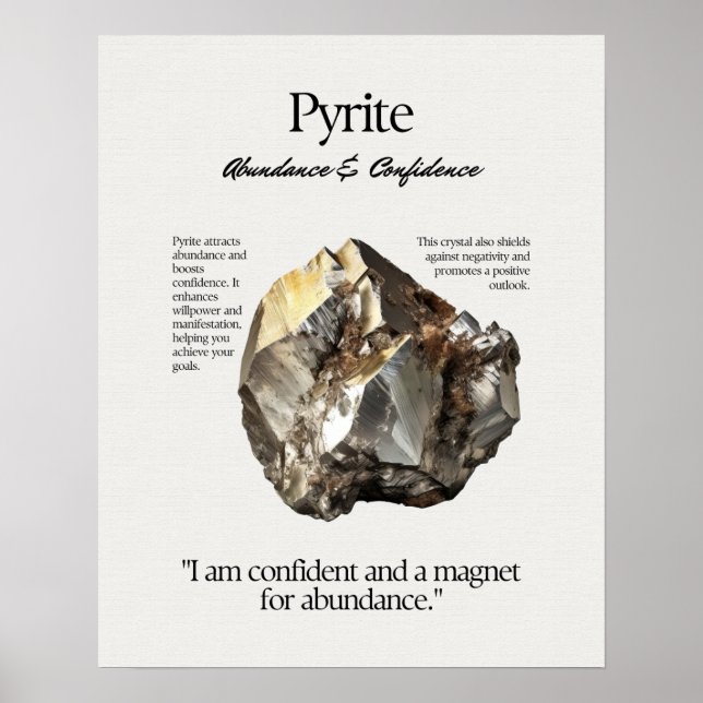 Pyrite Gem Crystal Meaning Card Poster (Vorne)