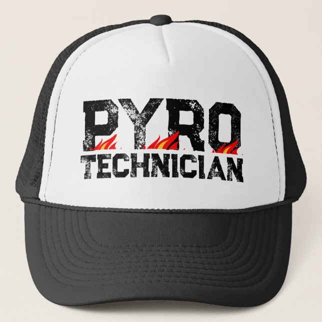 Pyro Technician trucker hat with burning flames Truckerkappe (Vorderseite)