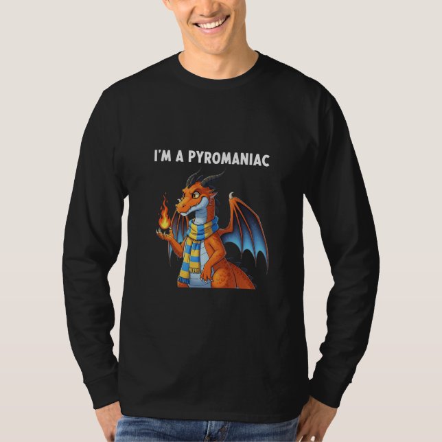 Pyromane-Drache mit Feuerball-Kunst T-Shirt (Vorderseite)