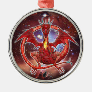 Pyrope Cosmic Dragon Ornament Aus Metall