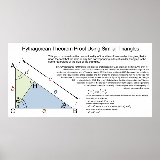 Pythagorescher Theorem-Beweis mit ähnlichen Dreiec Poster (Vorne)