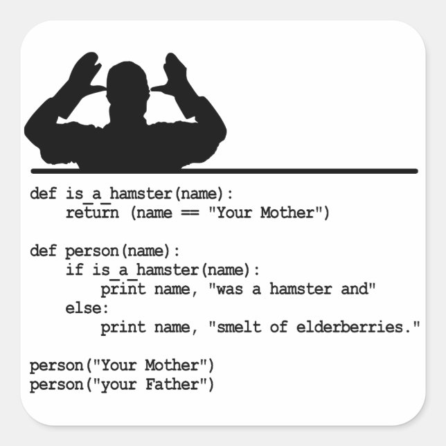 Python Code-Deine Mutter war ein Hamster Quadratischer Aufkleber (Vorderseite)