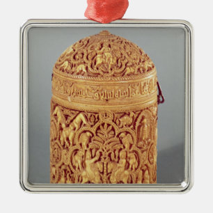 Pyx mit der Entlastung, die Vergnügen von Silbernes Ornament