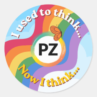 PZ Reading Rainbow Ich dachte früher/jetzt denke i Runder Aufkleber