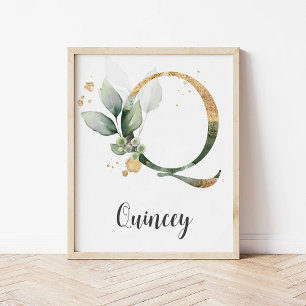 Q-Buchstabe-Monogramm-Grün-Nursery-Name-Wanddruck Poster