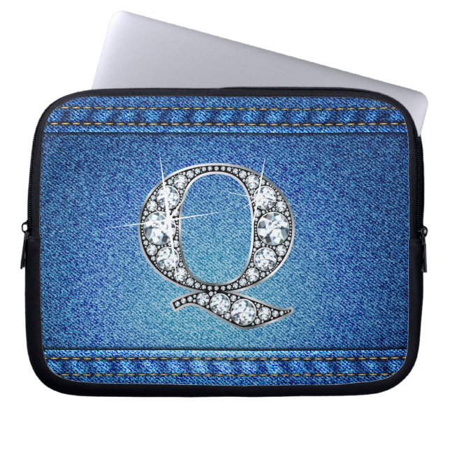 Q "Diamond" Denim Stitching Electronics Bag Laptopschutzhülle (Vorderseite)
