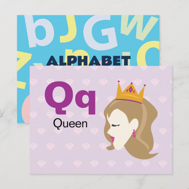 Q ist für Queen - Alphabet Flash Card Postkarte (Vorne/Hinten)