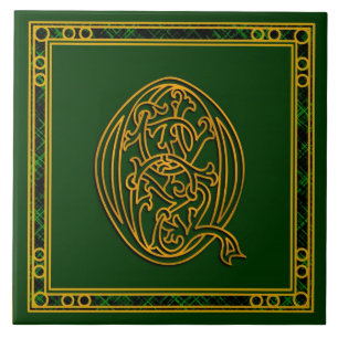 Q Monogram "Irish Gold on Green" Keramik Tile Fliese