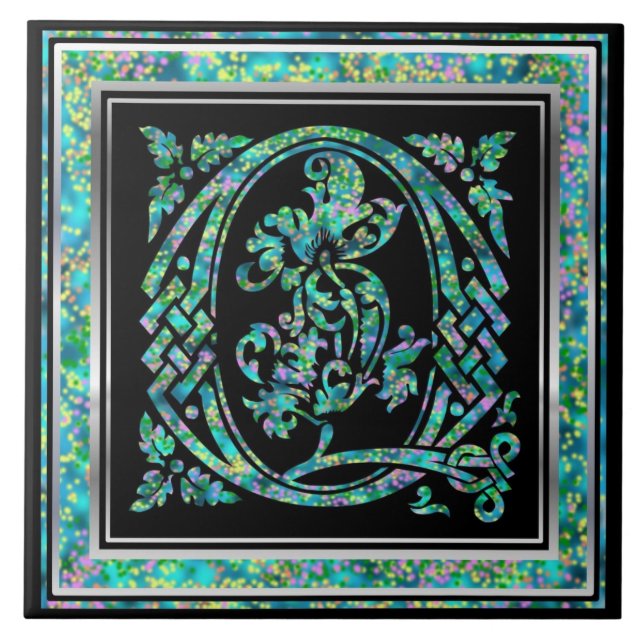 Q Monogram "Masselle Blue" Keramik Tiles Fliese (Vorderseite)