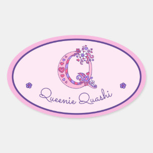 Q Monogramm individuelle Name-ID-Rosa-Aufkleber Ovaler Aufkleber