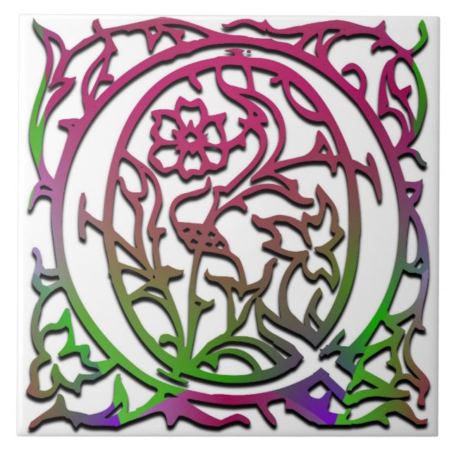 Q Monogramm Keramik "Besque Garden" Fliese (Vorderseite)