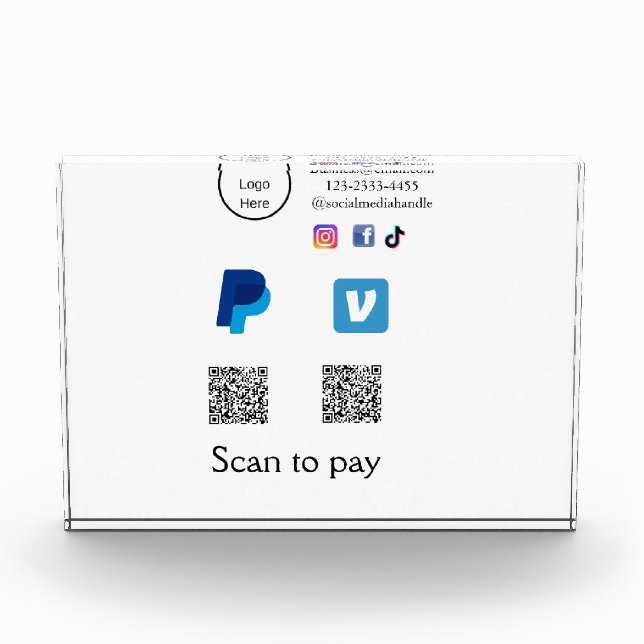 Q R Code PayPal venmo Scan zahlen hinzufügen Socia Fotoblock (Vorderseite)