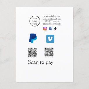 Q R Code PayPal venmo Scan zahlen hinzufügen Socia Postkarte