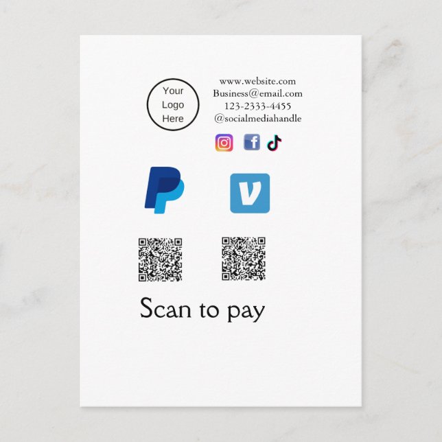 Q R Code PayPal venmo Scan zahlen hinzufügen Socia Postkarte (Vorderseite)