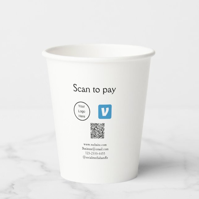 Q R Code venmo scannen, um Logokombination Social  Pappbecher (Vorderseite)