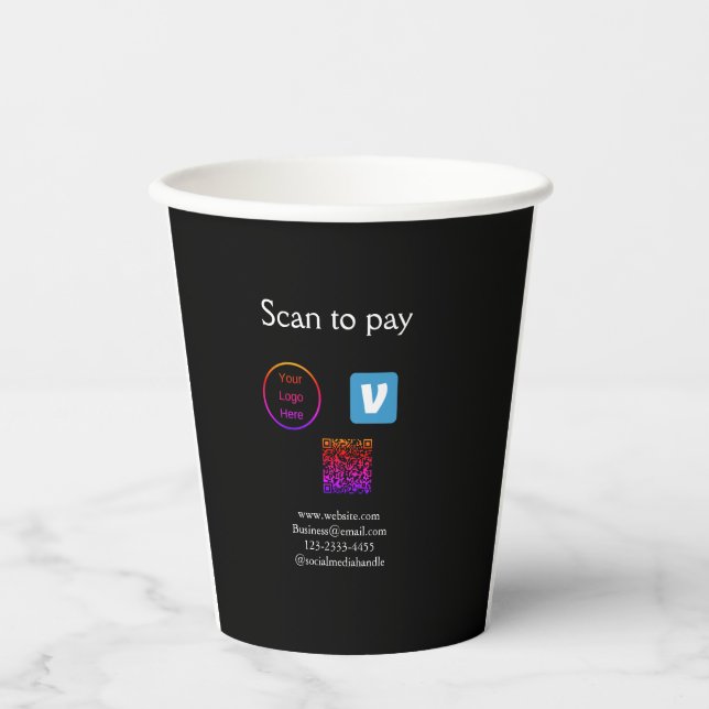 Q R Code venmo scannen, um Logokombination Social  Pappbecher (Vorderseite)