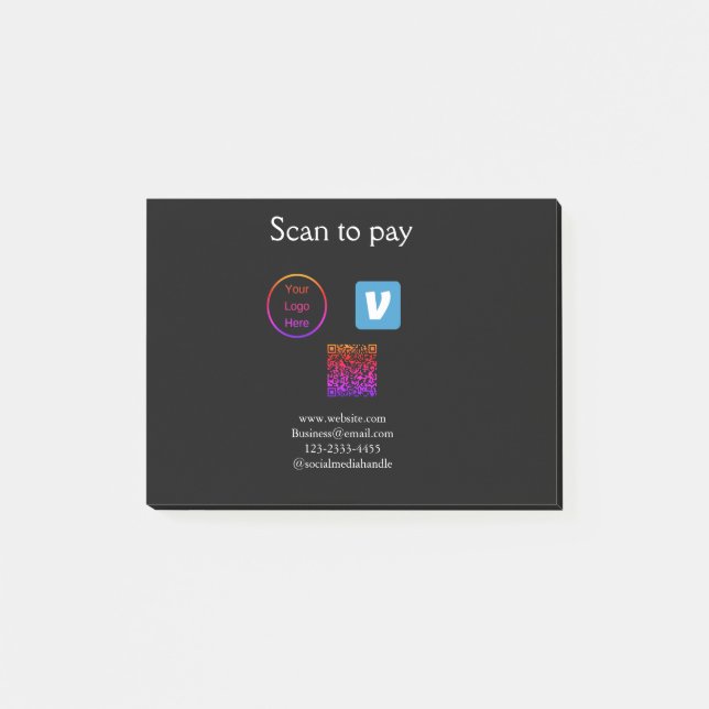 Q R Code venmo scannen, um Logokombination Social  Post-it Klebezettel (Vorderseite)