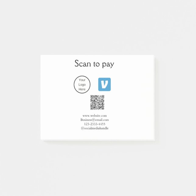 Q R Code venmo scannen, um Logokombination Social  Post-it Klebezettel (Vorderseite)